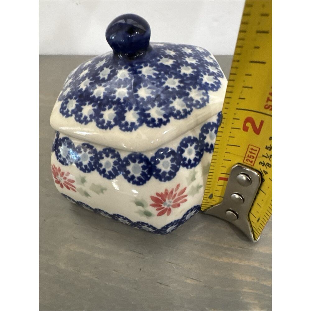 Polish Pottery Trinket Box by Manufaktura Boleslawcu 1990s Ceramic Floral - Picture 10 of 10